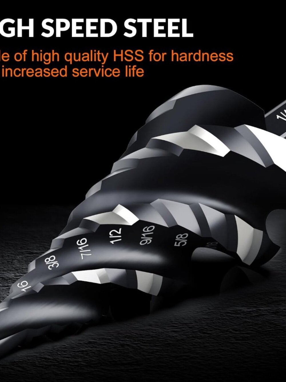 Four Spiral Flute Step Drill Bit Set, 3 Pcs HSS Step Drill Bits 1/8"-7/8" Unibit - Picture 4 of 8